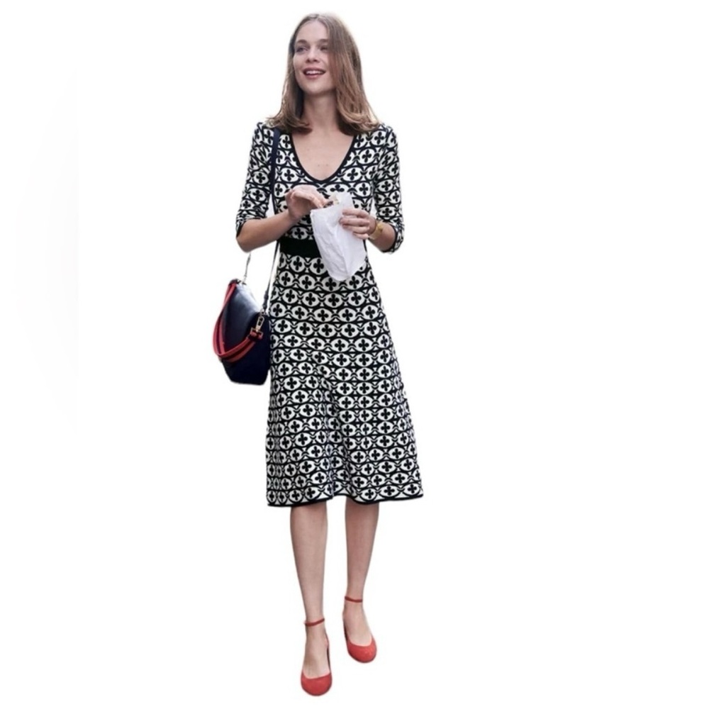 Boden Black and White Geometric Midi Dress